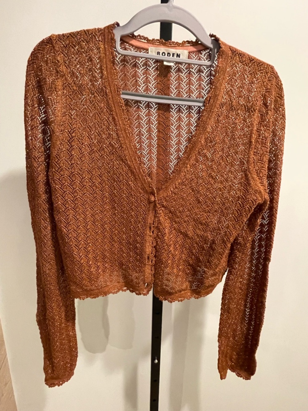 Boden Metallic Knit Cardigan - Rust Copper small
